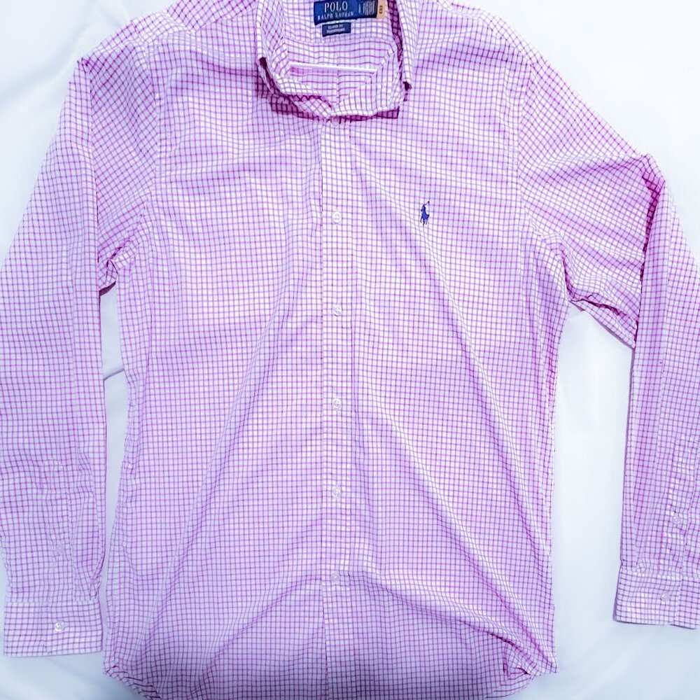 Polo Ralph Lauren Pink White Plaid Button Down Shirt Size L Classic Fit
